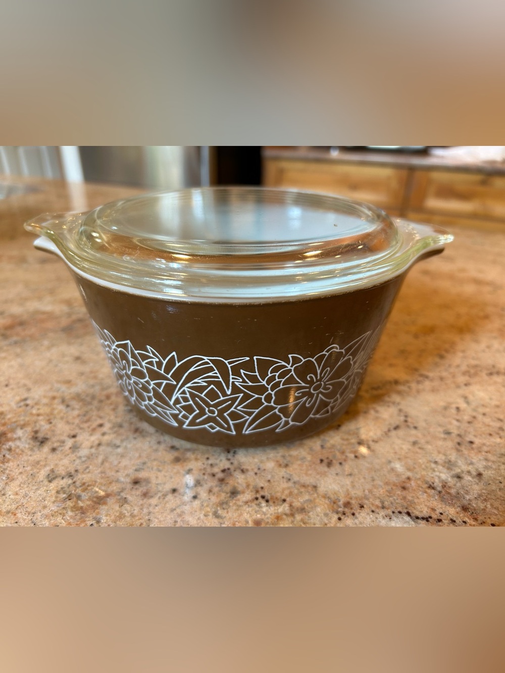 Pyrex #473-B Woodland Brown 1 Qt Round Casserole w/Pyrex Lid #470-C. Era 1978